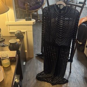 Chic Black Beaded Long Sleeve Dress